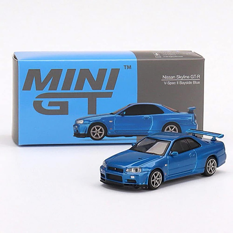 Nissan Skyline GTR R34 V-Spec II Bayside Blue #341 Scale 1:64 ยี่ห้อ Minigt