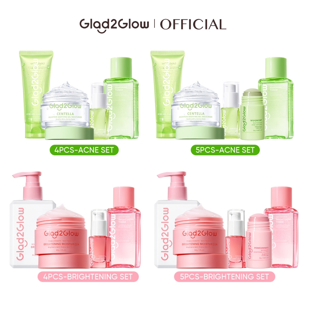 Glad2Glow Cleanser ไบร์ทเทนนิ่ง Toner โทนเนอร์แพด Serum ไนอาซินาไมด์ เซรั่มปรับผิวใส Moisturizer ครีมทาผิว ครีมทาหน้า