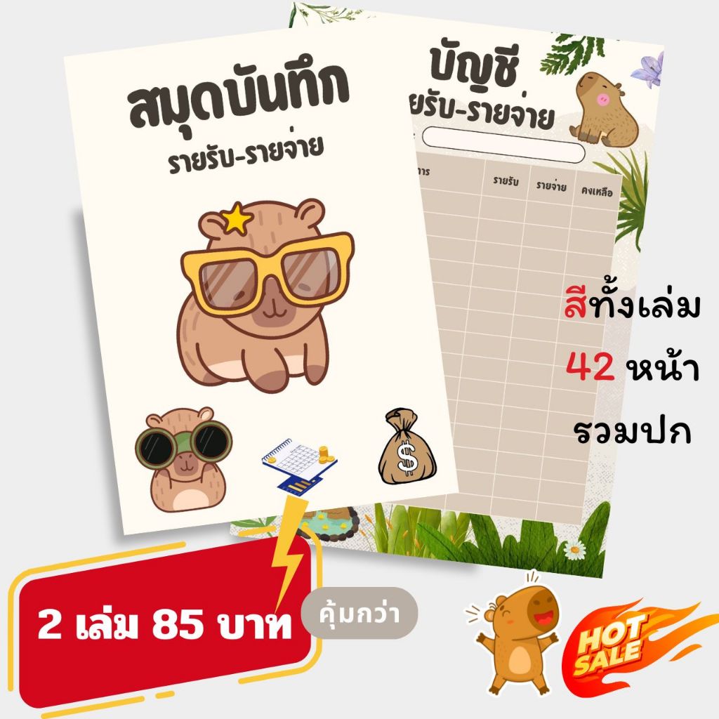 สมุดบันทึกรายรับรายจ่าย สีทั้งเล่ม ขนาด A5 80 แกรม 42 หน้า