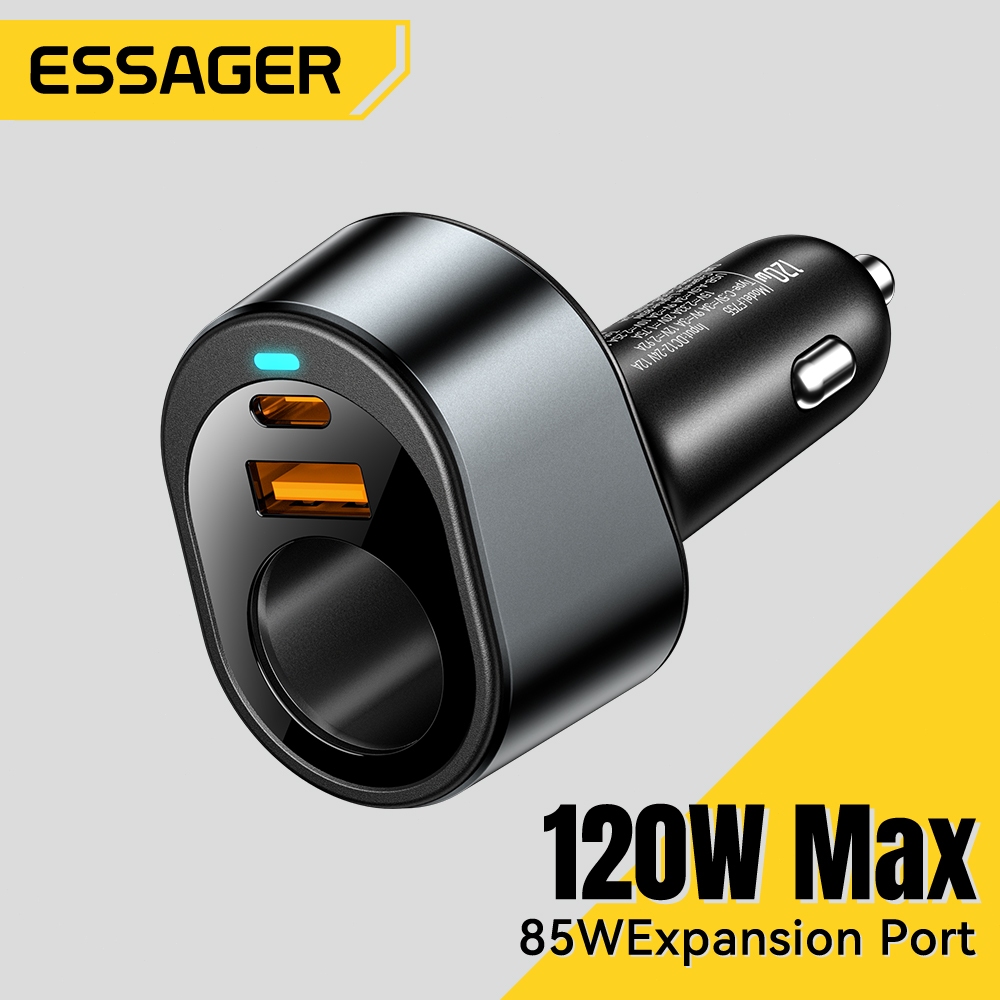 Essager เครื่องชาร์จรถยนต์แบบพอร์ตคู่ 120W PD35W รองรับการชาร์จเร็วพร้อมโปรโตคอลหลายแบบ การป้องกันความปลอดภัย