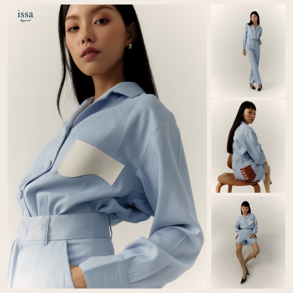 New Modern Set ชุดเซ็ทเสื้อเชิ้ตคอปกและกางขายาวกระบอกกลาง- ขาสั้น ครบจบในชุดเดียว สไตส์เรียบหรู