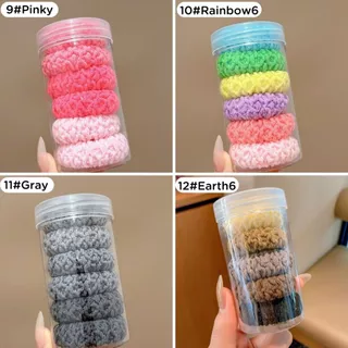 P395 ยางรัดผม กระปุก 6 ชิ้น ยางมัดผม ผ้ากำมะหยี่ หางม้า ยางยืด ไม่กินเส้นผม ยืดหยุ่น ยางรัด SP