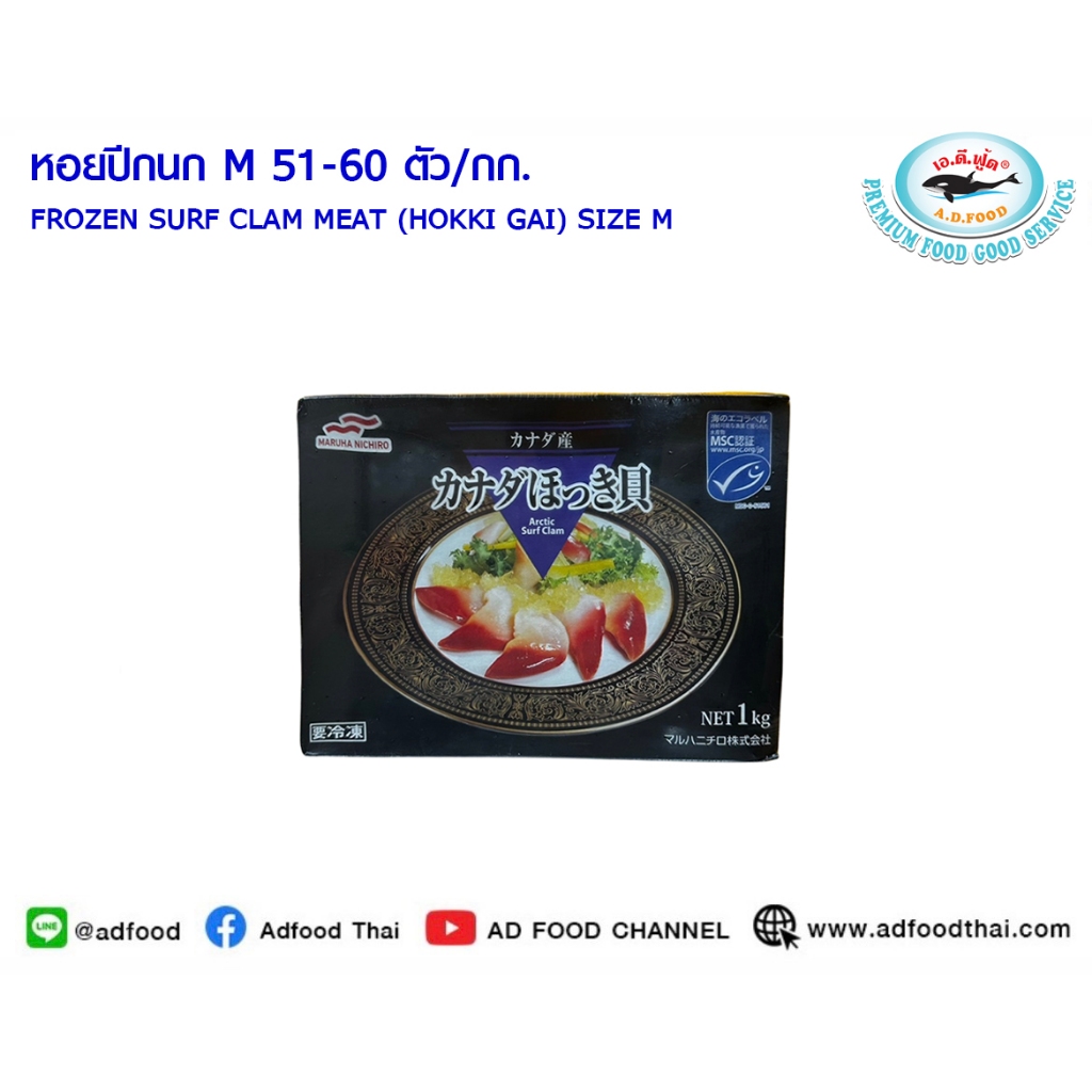 หอยปีกนกM 51-60 ตัว/กก. FROZEN SURF CLAM MEAT (HOKKI GAI) SIZE M