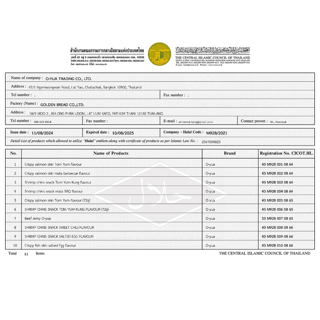 หนังปลา แซลม่อนทอดกรอบ รสไข่เค็ม 20 กรัม Crispy Salom Skin Salted Egg Flavour 20 g. ตราโอยั๊วะ - รูปที่ 3