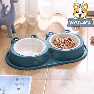 wen.W2【กันมดสุดเจ๋ง】ชามอาหารสัตว์คู่ แยกข้าว-น้ำ พร้อมร่องน้ำกันมด ล้างง่าย กันลื่นดี ลายน่ารัก สำหรับแมวและสุนัข