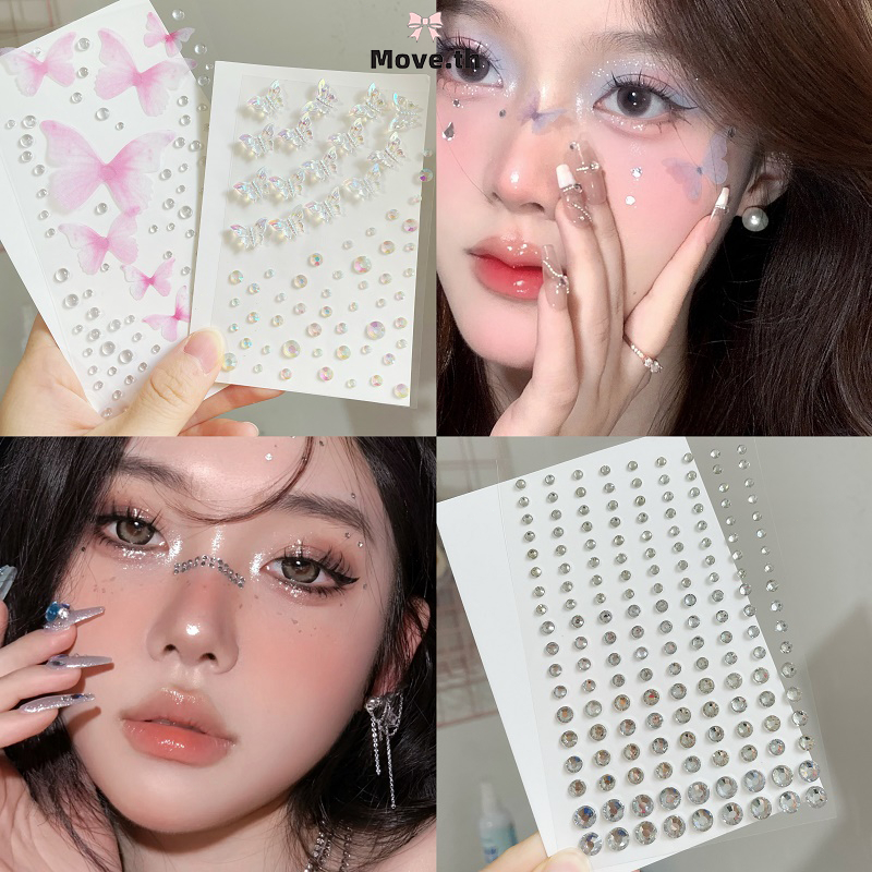 ในไทย-พร้อมส่ง✨สติกเกอร์เพชร DIY รูปผีเสื้อดอกไม้3D คริสตัลออโรร่าสีสันสดใส ตกแต่งใบหน้า สำหรับผู้หญิง เครื่องประดับแฟชั