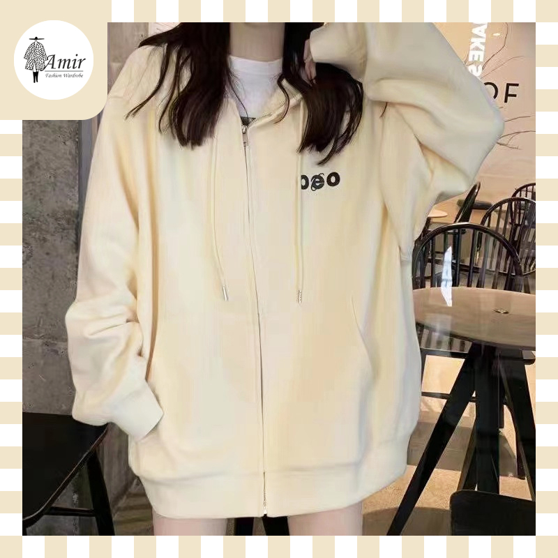 🤩เสื้อสเวตเชิ้ตมีฮู้ดสไตล์เกาหลี เสื้อแจ็คเก็ต แฟชั่น มีซิป ทรงหลวม ผ้าใส่สบาย