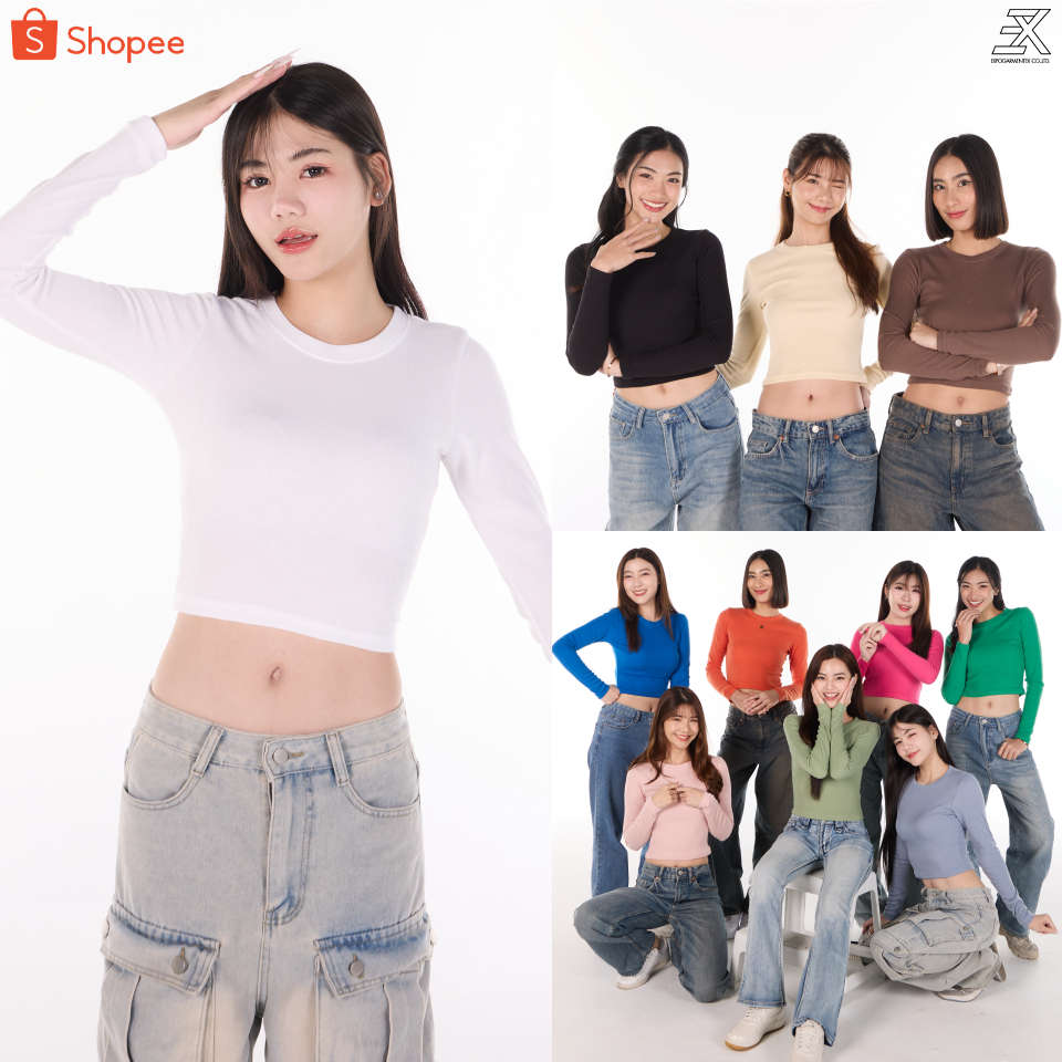 Expogarment เสื้อยืด เบบี้ที แขนยาว BabyTee ครอป เอวลอย ผ้าร่อง รุ่นใหม่ ยืดมาก Crop Top BTLong003