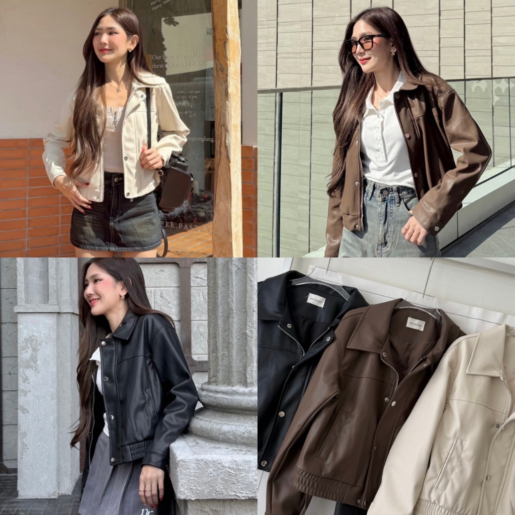 NICHARIS เสื้อแจ็คเก็ตหนัง รุ่น NR Leather Jacket ทรงครอป มีซับใน กันหนาว ใส่ได้หลายลุค