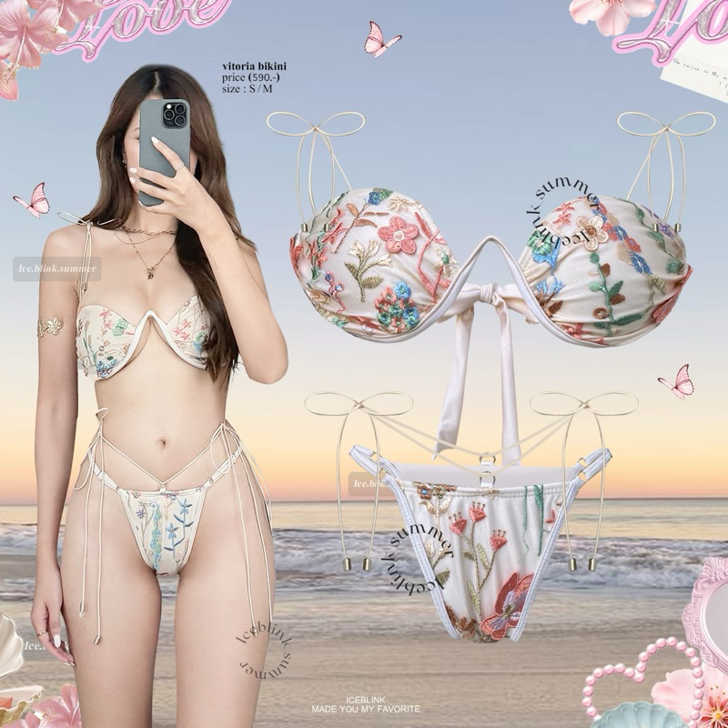 ICEBLINK | Victoria bikini บิกินี่แบบโครง ผ้าปักลายดอกไม้ (พร้อมส่ง)