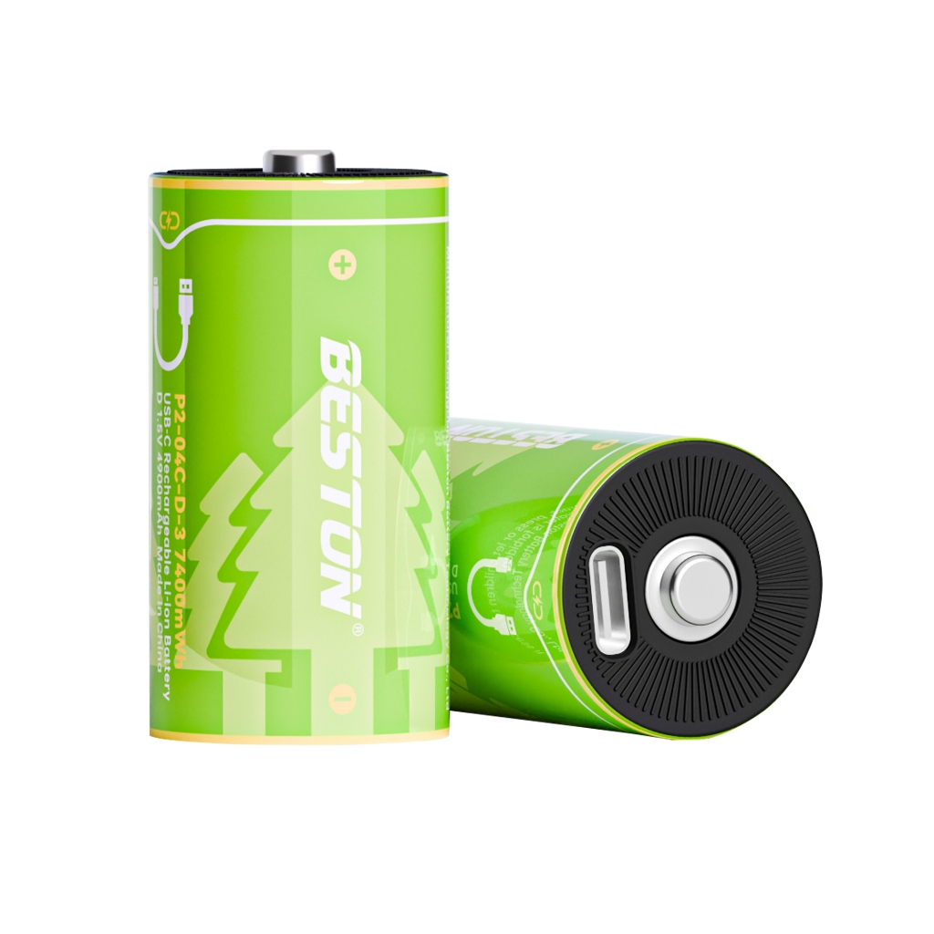 ถ่านชาร์จ Beston Size-D 1.5V 7400mWh ชาร์จด้วย Type-C USB แบตเตอรี่แบบชาร์จไฟได้ (1 แพ็ค 2 ก้อน)