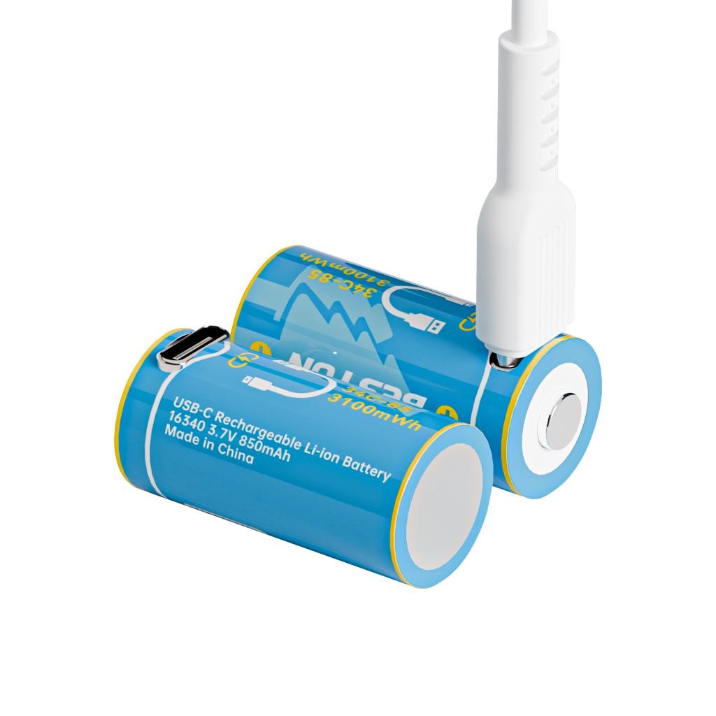 ถ่านชาร์จ BESTON 3100 mWh 16340 3.7V RCR123A Li-ion High Capacity Type-C USB Fast Charge Rechargeabl  2 ก้อน