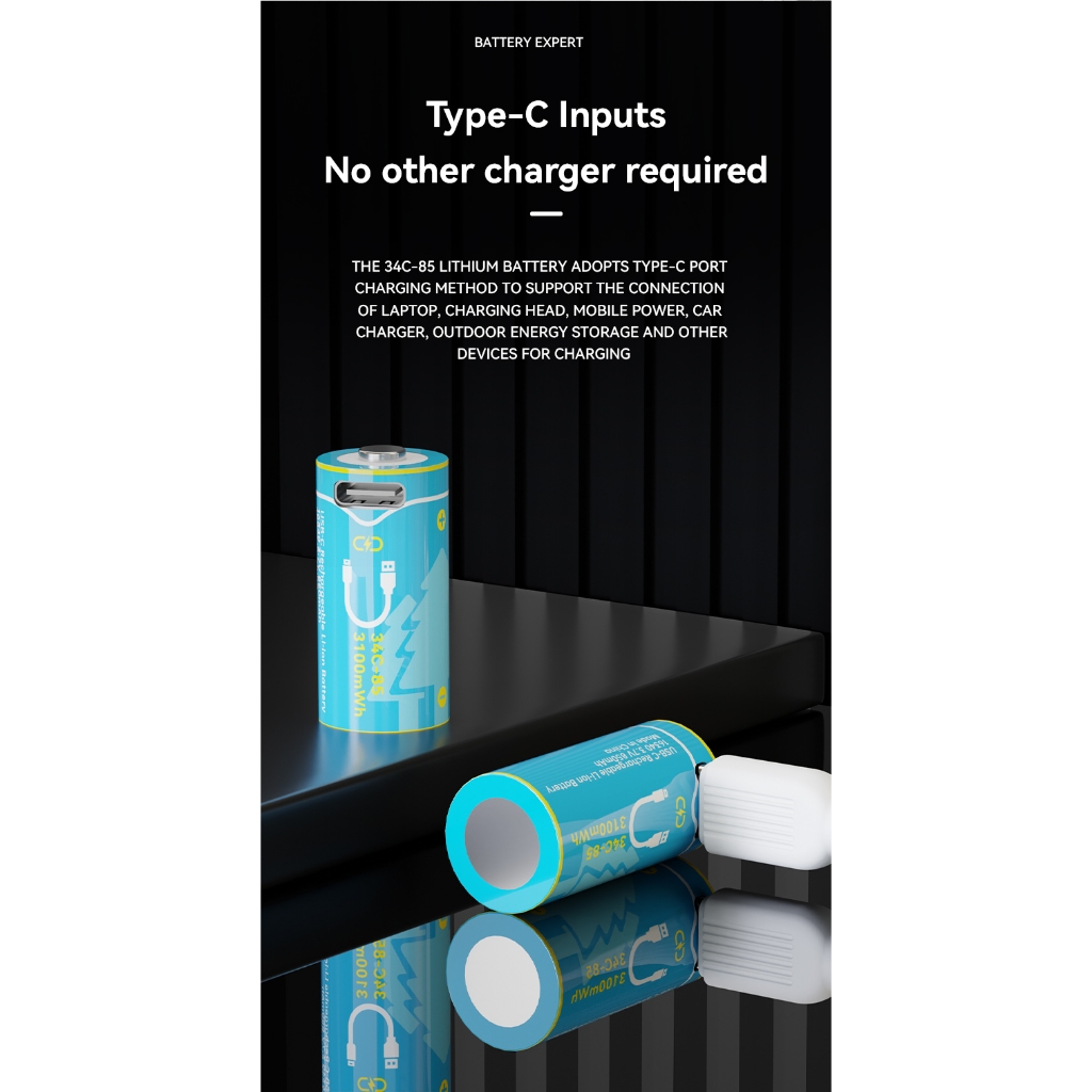 ถ่านชาร์จ BESTON 3100 mWh 16340 3.7V RCR123A Li-ion High Capacity Type-C USB Fast Charge Rechargeabl  2 ก้อน