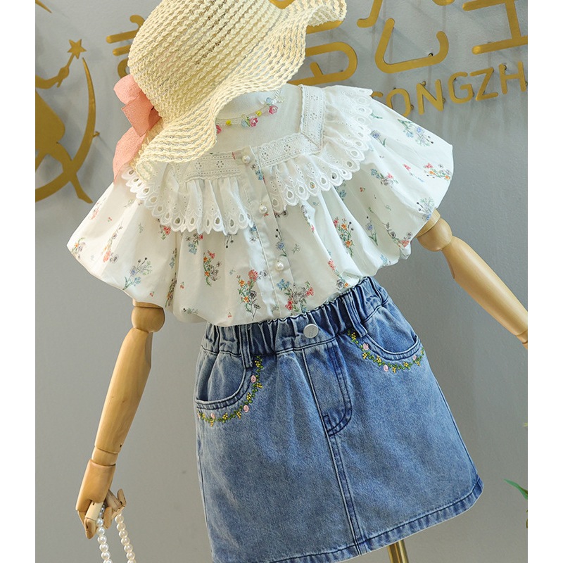 B338 ชุดเซ็ทเสื้ิอ+กระโปรงยีนส์