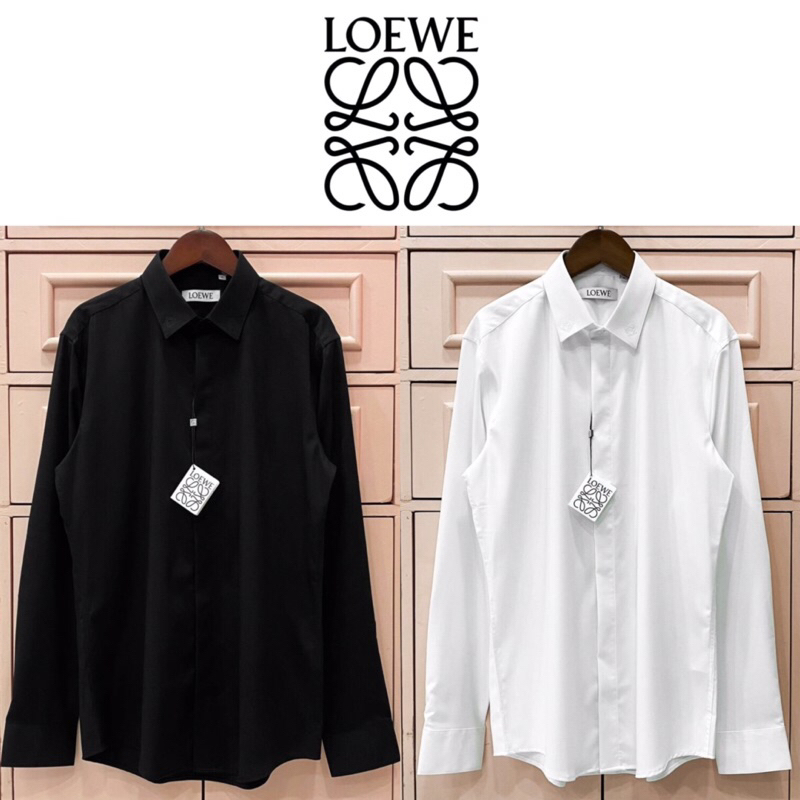 เสื้อเชิ๊ตแขนยาว Loewe Logo Embroidered Cotton Shirt