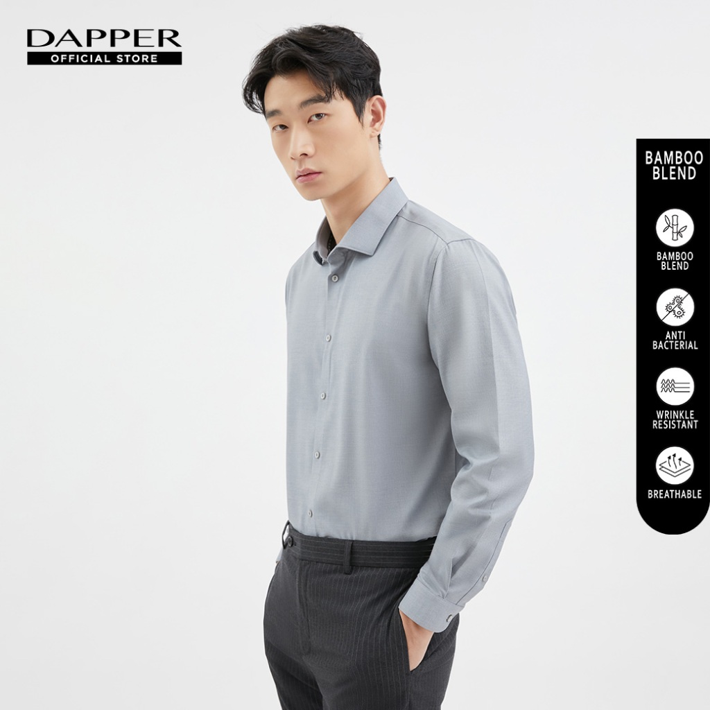 DAPPER เสื้อเชิ้ตแขนยาว BAMBOO BLEND ทรง Regular Fit สีเทา (BSL/GY/334RB)