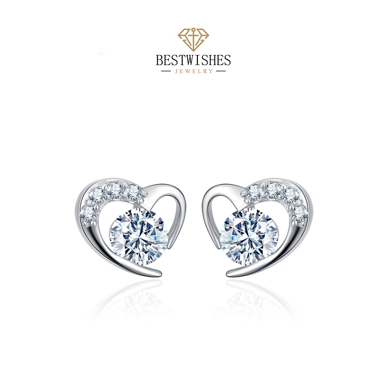 Jewelry ต่างหูเพชร ต่างหูเงิน ต่างหูแฟชั่น ต่างหูหัวใจรัก สุภาพสตรี E010H ของขวัญที่สวยงาม