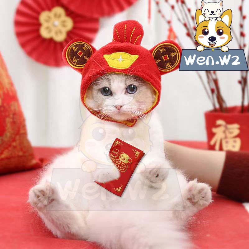 wen.W2 หมวกสัตว์เลี้ยงลูกแมวเสื้อคลุมกระต่ายสิงโตสิงโตสิงโต แต่งตัวเครื่องประดับหมวกกระต่าย