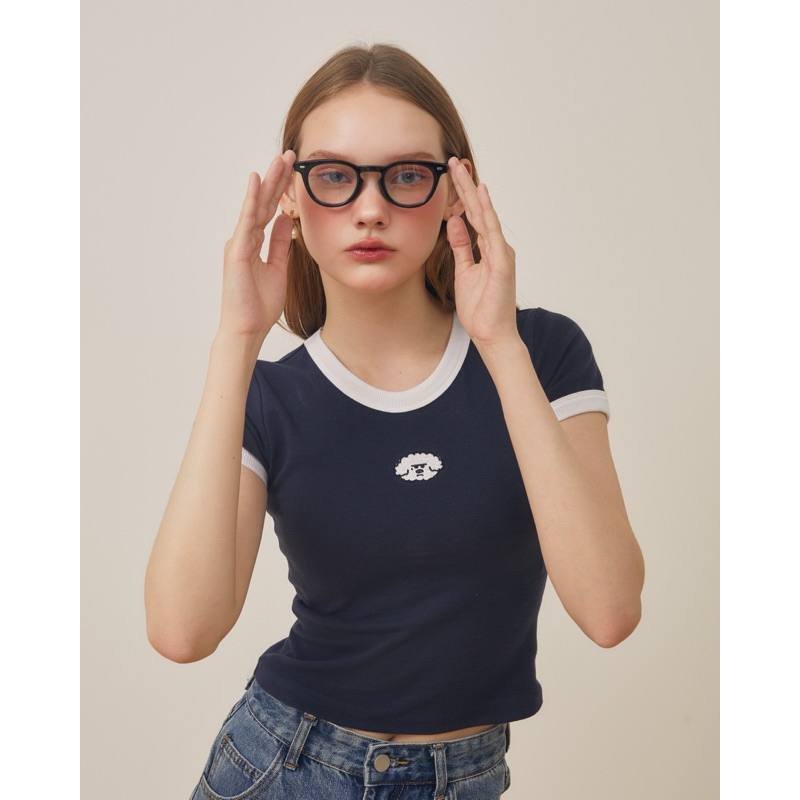 baby tee muffy | navy blue | เสื้อยืดคอกลมลายปักสุดน่ารัก ไม่ย้วยไม่หด เสื้อยืดผู้หญิง ใส่สบาย