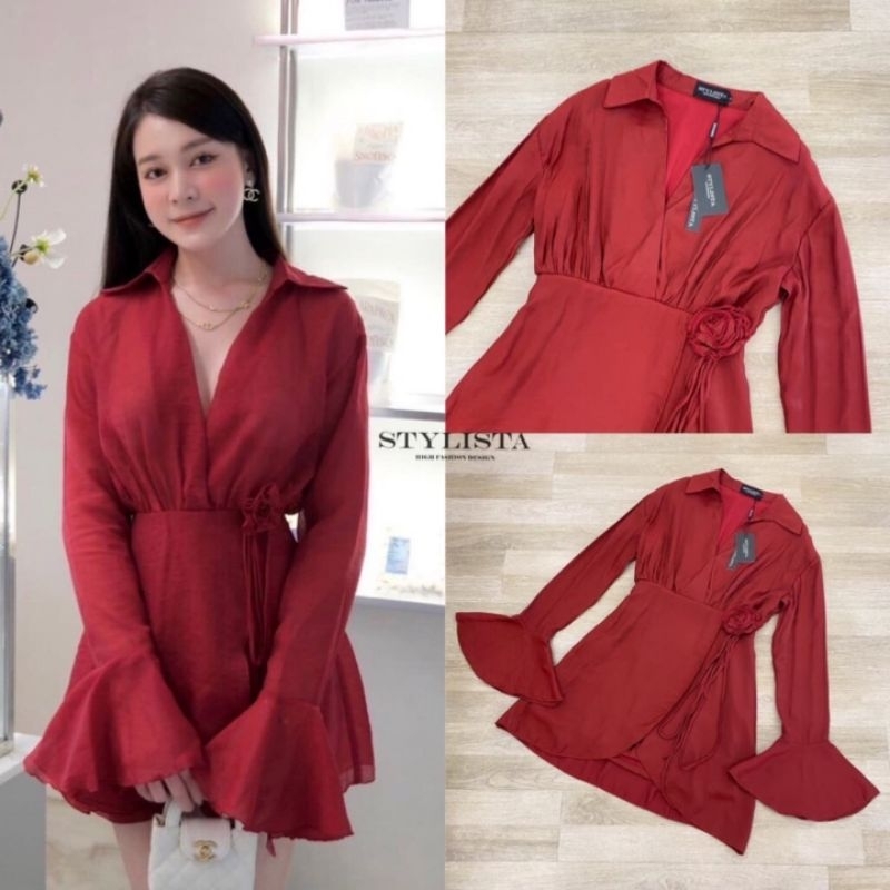 ชุดคุณภาพดี💯ตรงปก✨ร้านนี้มีพร้อมส่งเลย✅ไม่ต้องเช็ค*ส่งไว💐 เดรส ชุดออกงานสี​ แดง​ Stylista​ - รูปที่ 6