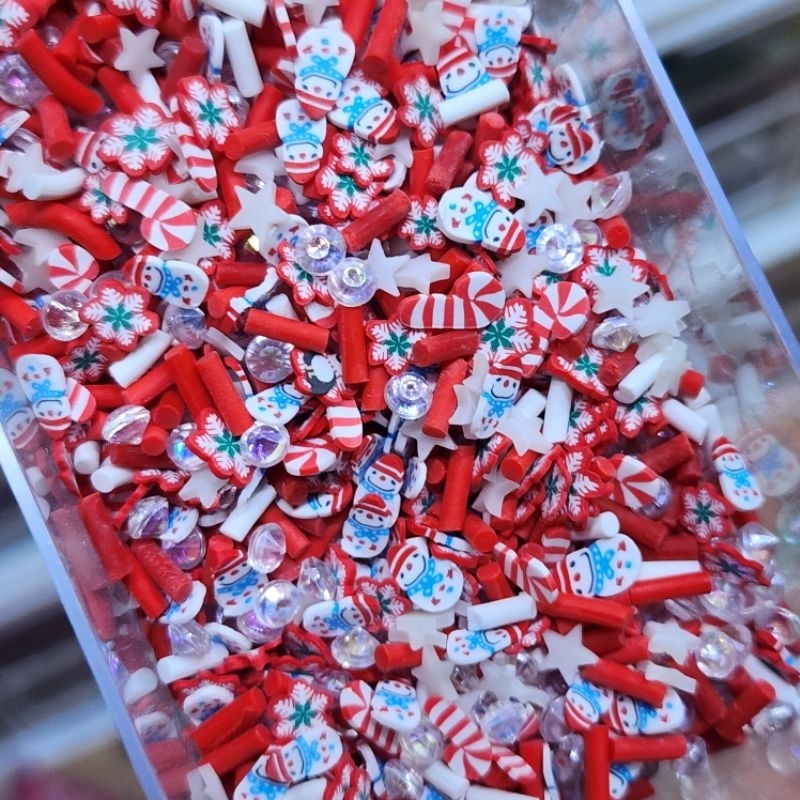 คริสมาส Fimo ฟีโม่ ของจิ๋ว ของประดับ สำหรับตกแต่งเล็บ / เรซิ่น / งาน DIY บรรจุในกล่องกระปุกใส ใช้งานง่าย~