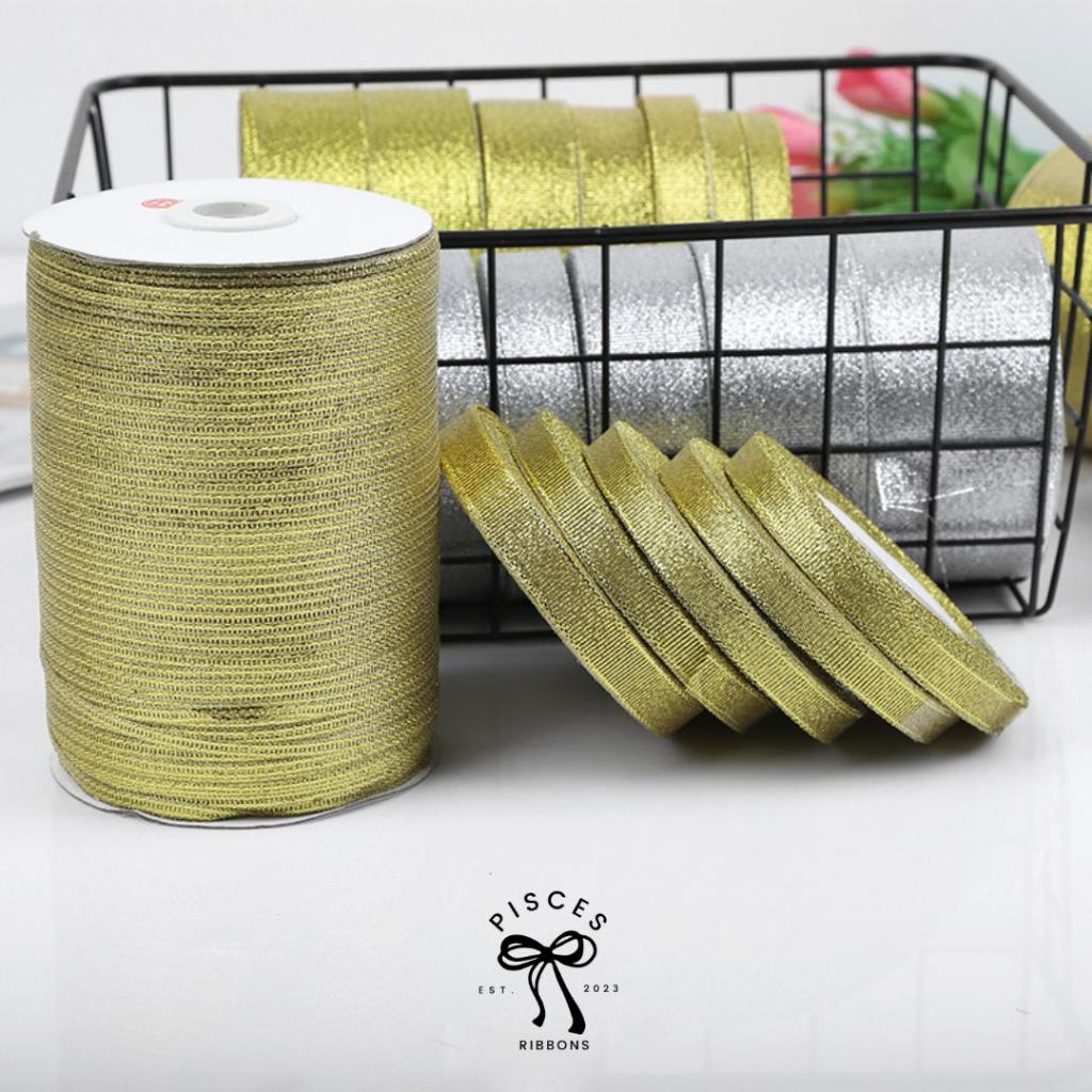 1 ม้วน【25หลา】* ริบบิ้นสีเงิน สีทอง ริบบิ้นเนื้อทราย ริบบิ้นทำบุญ ริบบิ้นคริสมาสต์ หลากหลายขนาด [RBR-0095]