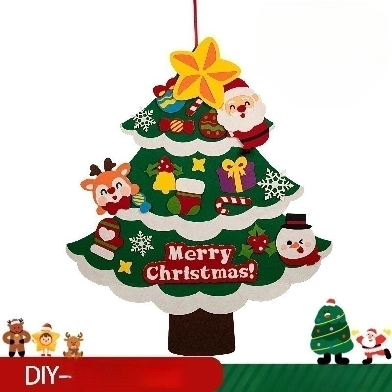 ต้นคริสต์มาสผ้าสักหลาดติดผนัง แขวนติดกับผนัง พร้องของตกแต่ง DIY ได้ตามใจ
