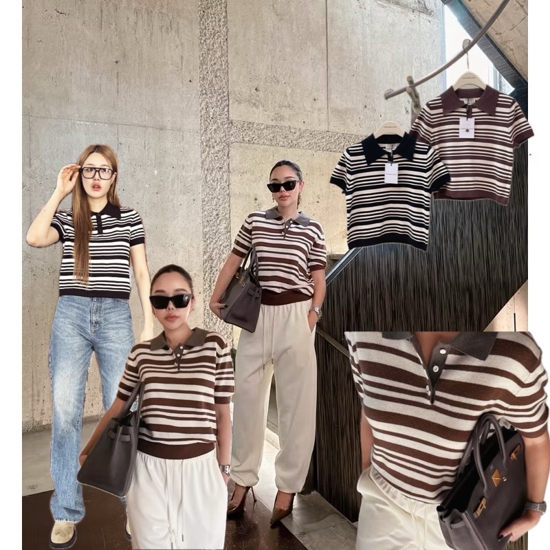 Basic knit stripe top เสื้อคอปกไหมพรม สีสวยขับผิวสุดๆ ผ้าร่องเนื้อดี นุ่มมาก ยืดหยุ่น ใส่สบาย ทรงเป๊ะ เบสิคแมทช์ง่าย