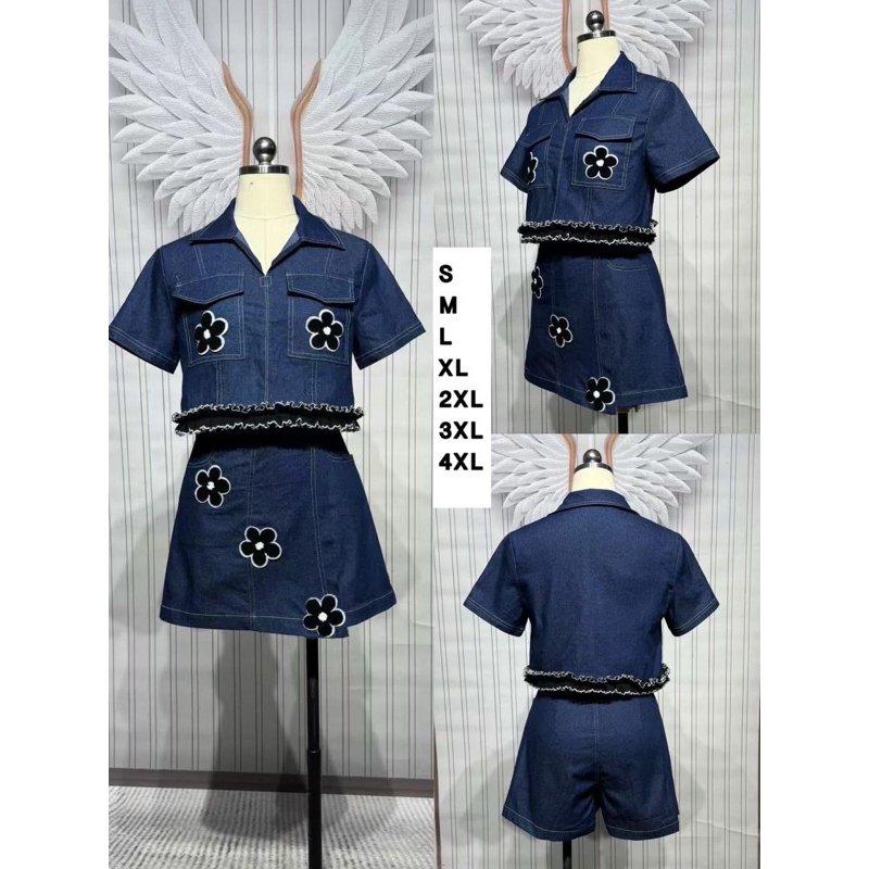 ชุดเซคกระโปรง ชุดยีนส์ เสื้อ+กระโปรง งานปัก สวยมากๆ งานป้าย chalita