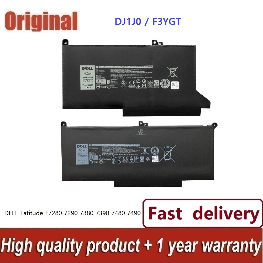 แบตเตอรี่ DJ1J0/F3YGT สำหรับ Dell Latitude 7480 12 13 7000 7280 7290 E7280 E7290 E7380 7380 7390 7480 7490 แล็ปท็อป