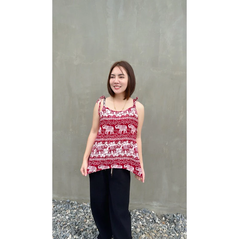 เสื้อสายเดี่ยวลายช้าง งานผ้าสปัน