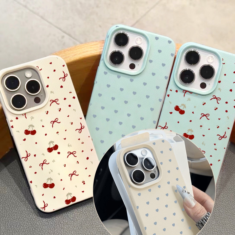 เคสFor iPhone 16 11 17 Air 12 14 15 PRO MAX 15 Plus X XR XS SE 2020 2022 เคสโทรศัพท์ซองหนังนิ่มกันกระแทก โบว์ลายจุด