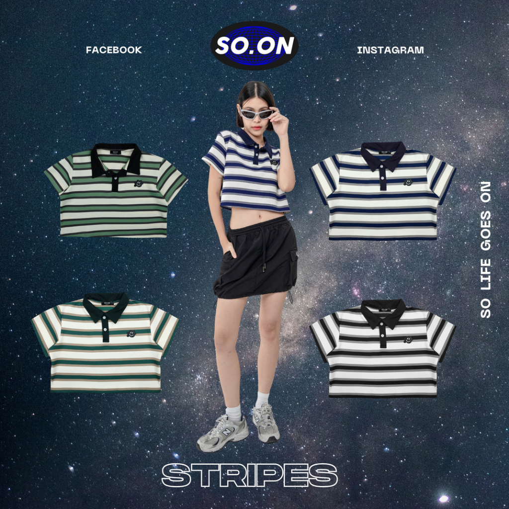 SO.ON เสื้อ Polo ครอปลายทาง รุ่น Stripes (ใส่โค้ด TGERJLY ลดทันที 60.-)