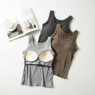 เสื้อกล้ามมีบราในตัว (S-5XL)เสื้อกล้ามลำลอง สีพื้นเปิดไหล่ สำหรับสตรี นุ่มและใส่สบาย เสื้อกล้าม เสื้อผ้าผู้หญิง มีหลายสี