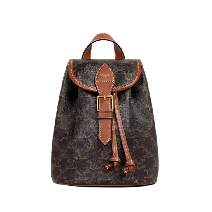 CELINE เซลีน FOLCO ซีรีส์ Triomphe การเดินทาง สันทนาการ Backpack ของแท้ ฝาพับด้านบน กระเป๋าสะพายคู่ 100%