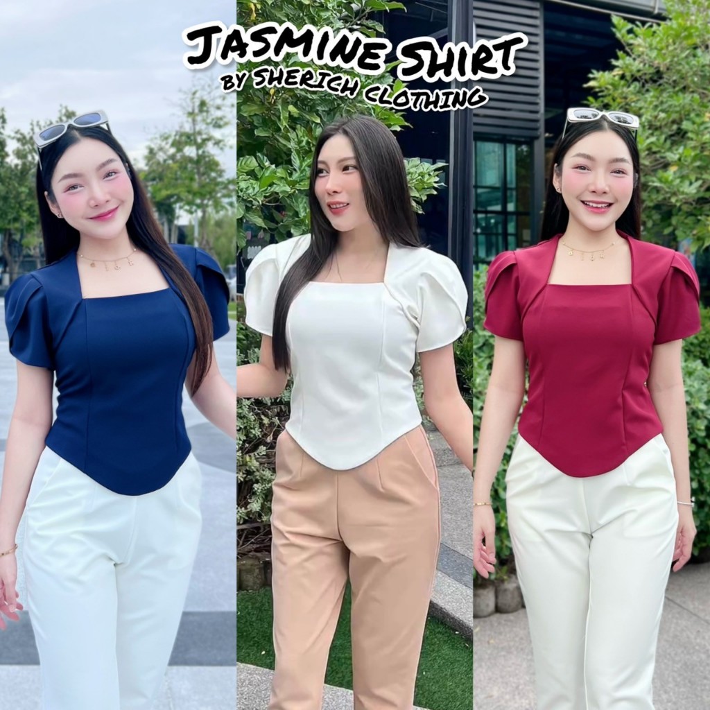 SR001 เสื้อแขนสั้นทรงกลีบบัว🪷สไตล์เรียบหรูดูแพง เก็บหุ่นสวยมาก ดูเอวคอดสุดๆ อก32-45“