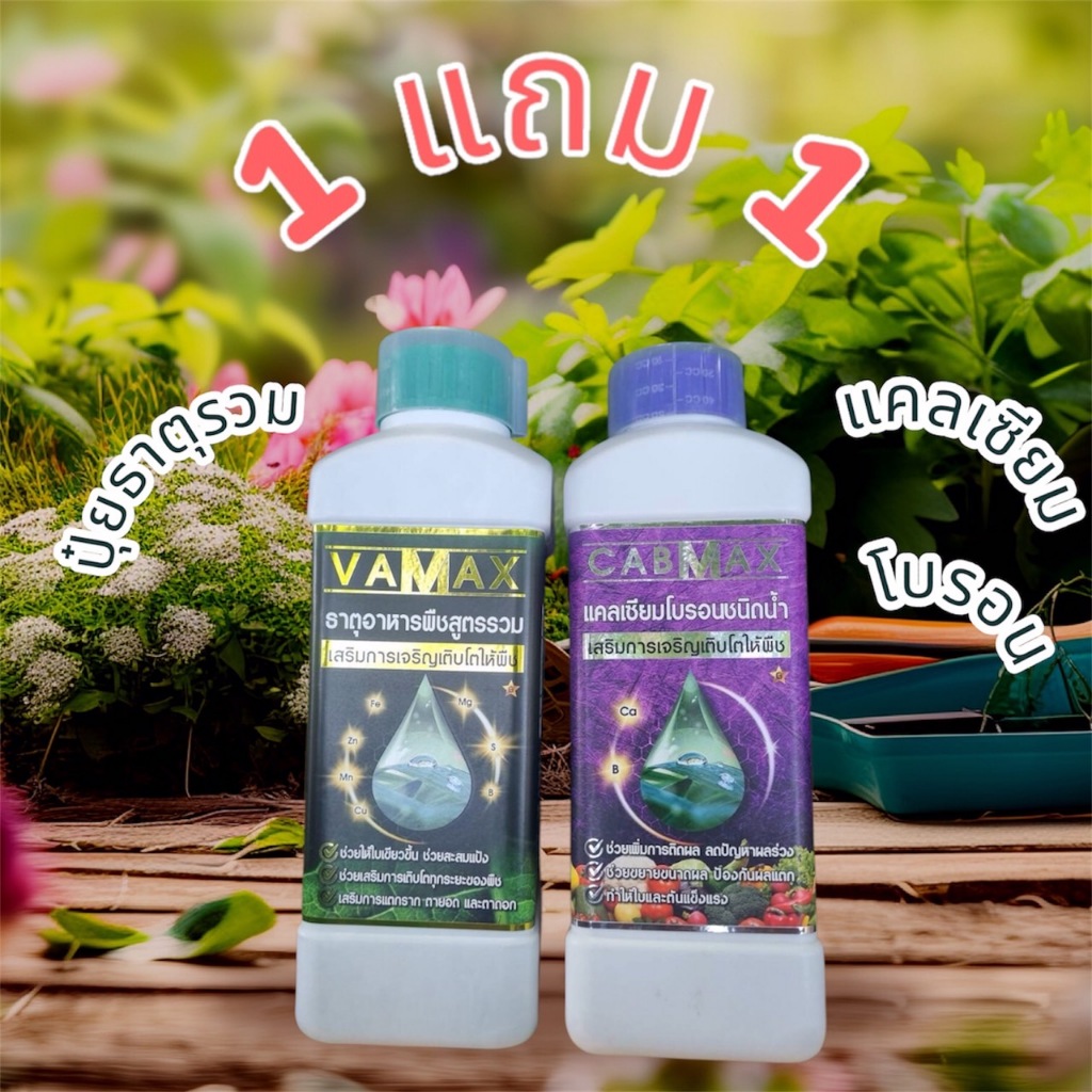 CABMAX+VAMAX ปุ๋ยน้ำ สูตรเข้มข้น 1 ซีซี ต่อน้ำ 20 ลิตร เพิ่มผลผลิต เสริมรสชาติ พืชเเข็งแรง (แคลเซียมโบรอน+ธาตุอาหารรวม)