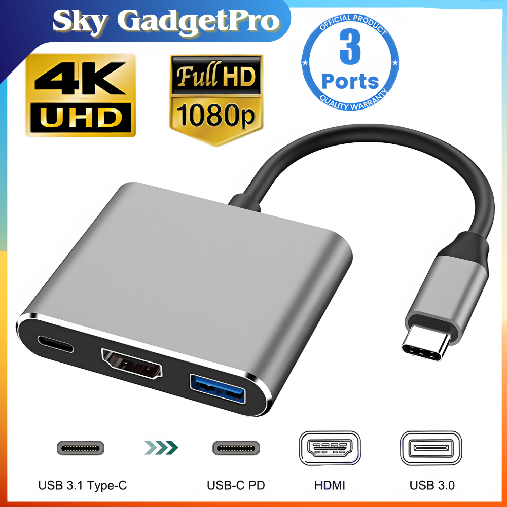 [พร้อมส่ง จัดส่งภายใน 24 ชม.]ตัวแปลงหัวชาร์จ อะแดปเตอร์USB-C to HDMI ฮับ Type-C OTG 3-in-1,รองรับ 4K