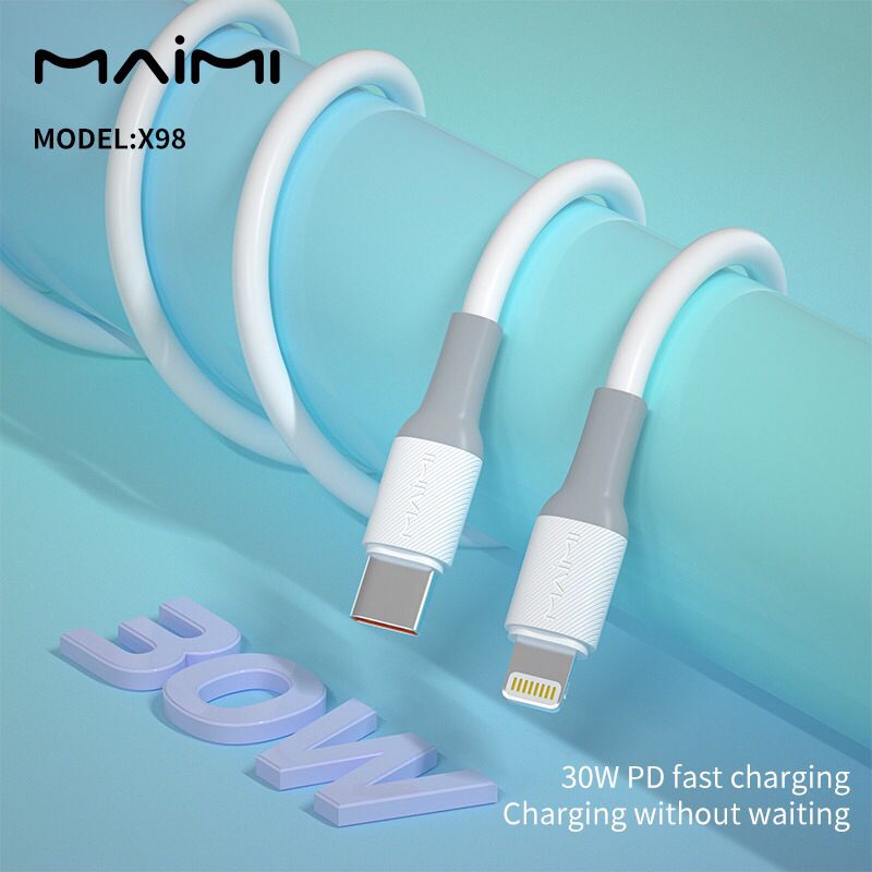 Maimi รุ่น X98 สายชาร์จ PD(30W)(C to C 65W) Quick chargeing data cable สาย Silicone ไม่หักง่าย ไม่พันกัน ใช้งานทนทาน