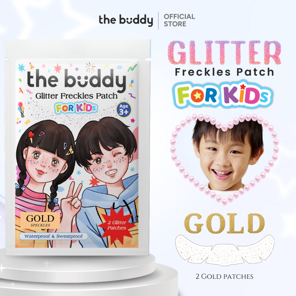 (For Kids) The Buddy - Glitter Freckles Patch สีทอง (Gold) แผ่นแปะกลิตเตอร์แต่งหน้าเด็ก กันน้ำ กันเหงื่อ 2 แผ่น/ซอง