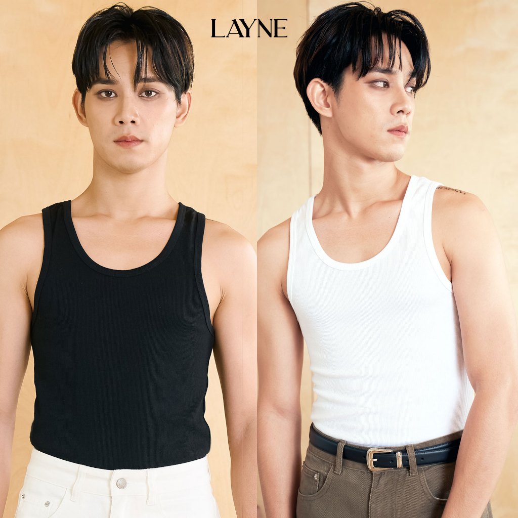 เสื้อกล้ามผู้ชาย LAYNE Men's Sleeveless Tank Top เสื้อกล้ามออกกำลังกาย สีขาว สีดำ ถ่ายจากสินค้าจริง