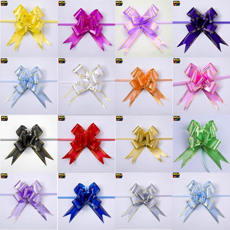 โบว์ริบบิ้น โบว์รูด ริบบิ้นกึ่งสำเร็จรูป (ยกแพ็ค10ชิ้น) ขนาด 12MM ขอบทอง แบบดึง โบว์รูดDIY