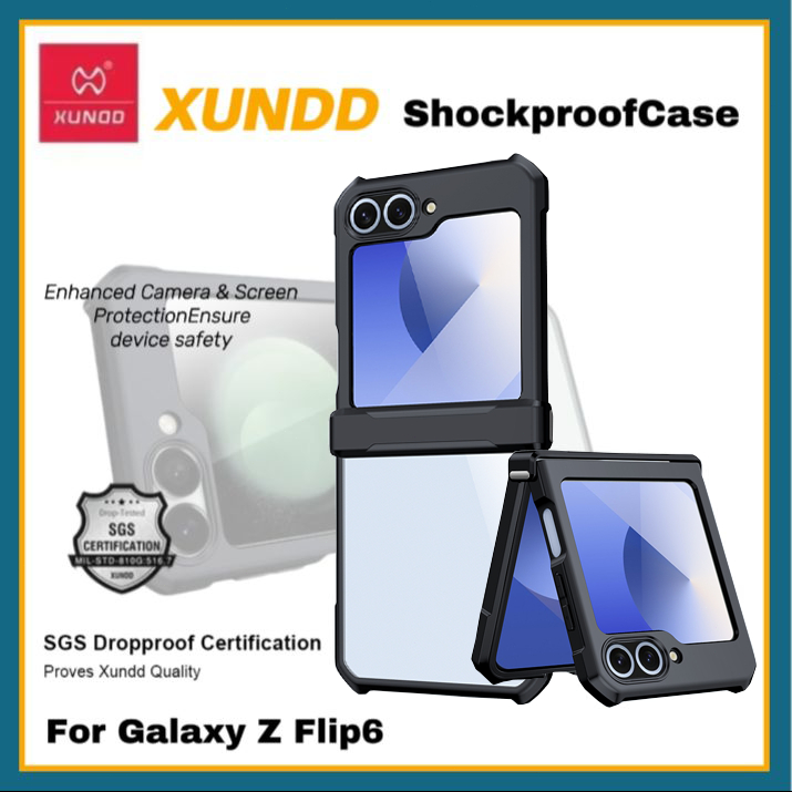 Xundd เคส ใช้สำหรับ Samsung Galaxy Z Flip 5 Z Flip 6 Case Z Flip 7 เคสป้องกันการกันกระแทก TPU ฝาหลังอะคริลิคใส – โปรปัง