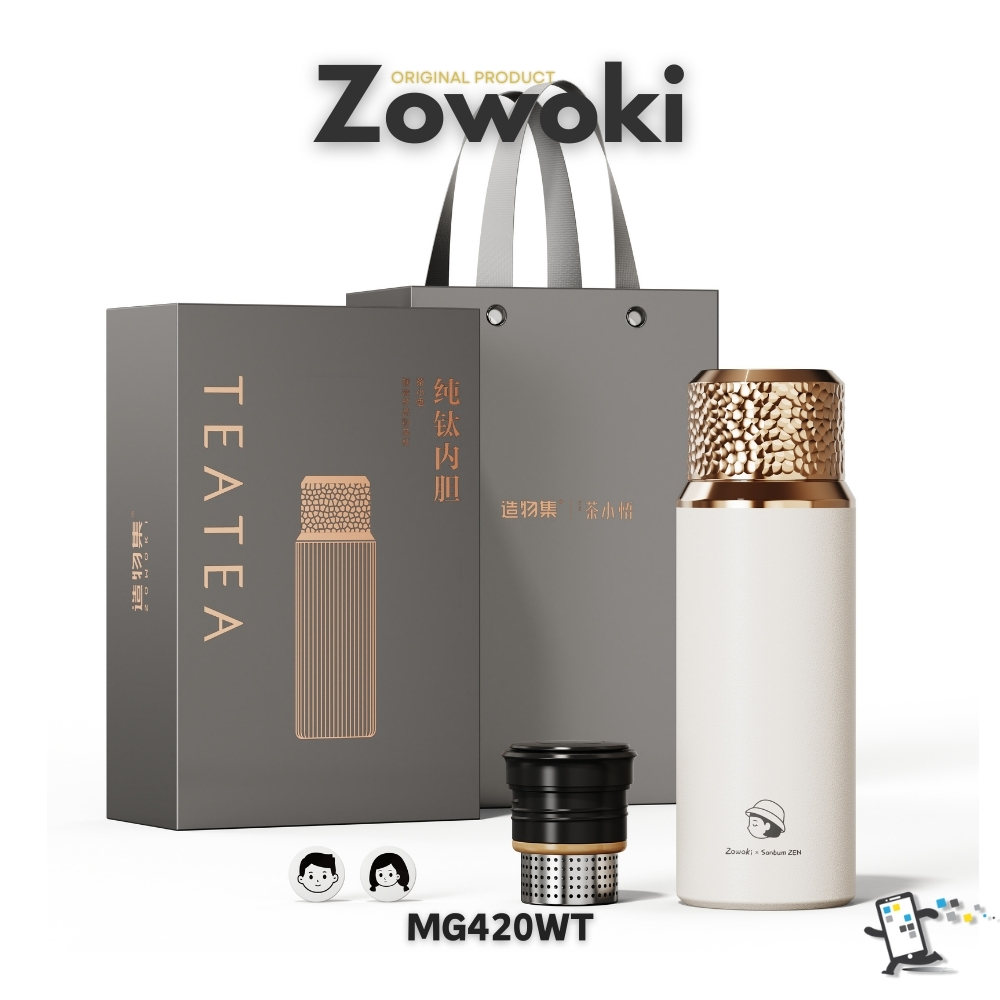 Zowoki MG420WT กระบอกน้ำรักษาอุณหภูมิ แก้วเก็บความเย็น-ร้อน พร้อมที่กรองชาและถ้วยชา ความจุ 420ml.