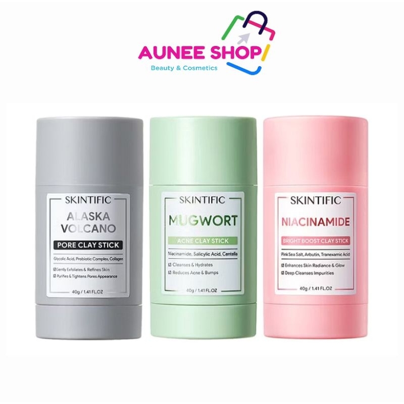 ส่งฟรี/มีไลฟ์ SKINTIFIC Clay สกินทิฟิค มาส์กโคลนแบบแท่ง 40g (Mugwort/Alaska Volcano/Niacinamide)