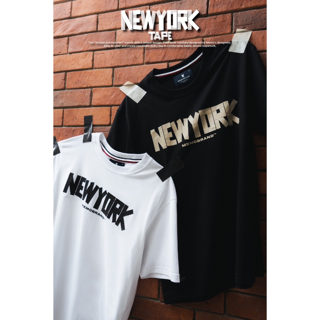 MeMo รุ่น : Newyork Tape แขนสั้น ทรงผู้ชาย งานสกรีน