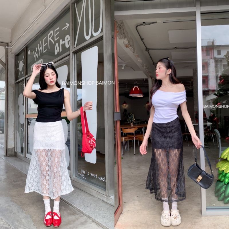 💰 MahahengCloset 💰กระโปรงยาวลูกไม้ ลายดอกกุหลาบ🌹มีซับใน ผ้านิ่มสวย ใส่สบาย เป็นเอวยางรอบ ติดซิบข้าง 🌸