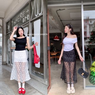 💰 MahahengCloset 💰กระโปรงยาวลูกไม้ ลายดอกกุหลาบ🌹มีซับใน ผ้าน…