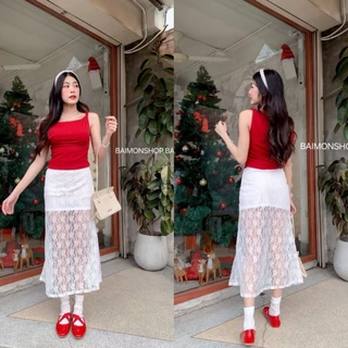💰 MahahengCloset 💰กระโปรงยาวลูกไม้ ลายดอกกุหลาบ🌹มีซับใน ผ้านิ่มสวย ใส่สบาย เป็นเอวยางรอบ ติดซิบข้าง 🌸