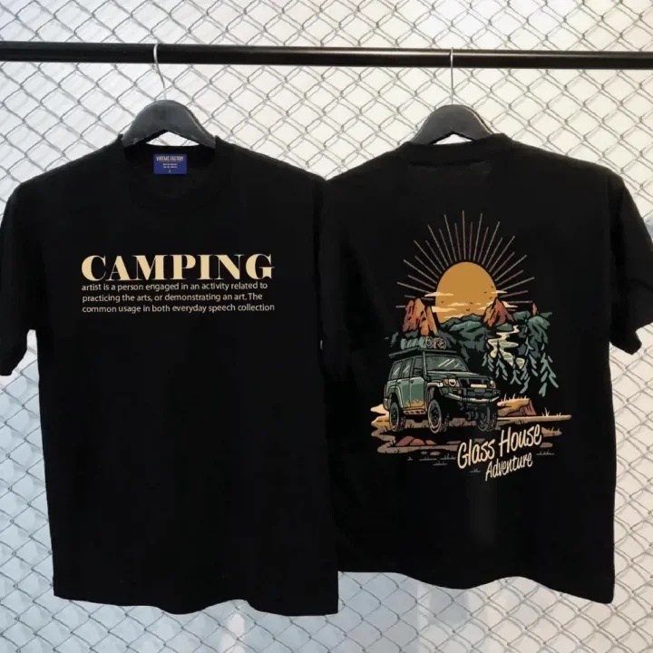 Flash Sale ตั้งแคมป์ เสื้อยืด ชายและหญิง เสื้อยืด oversize COD